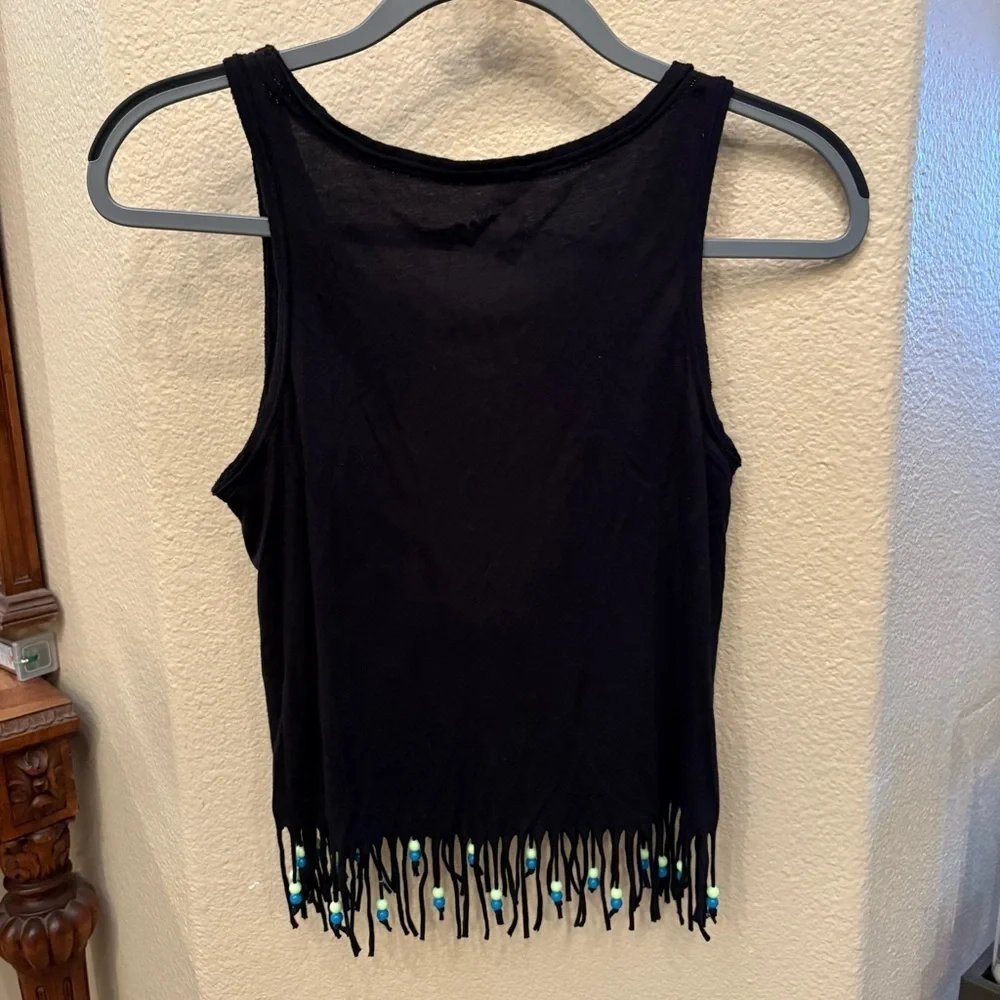 JUSTICE Girls Teens Black LOVE Fringe Beaded Tank Top Size 14
